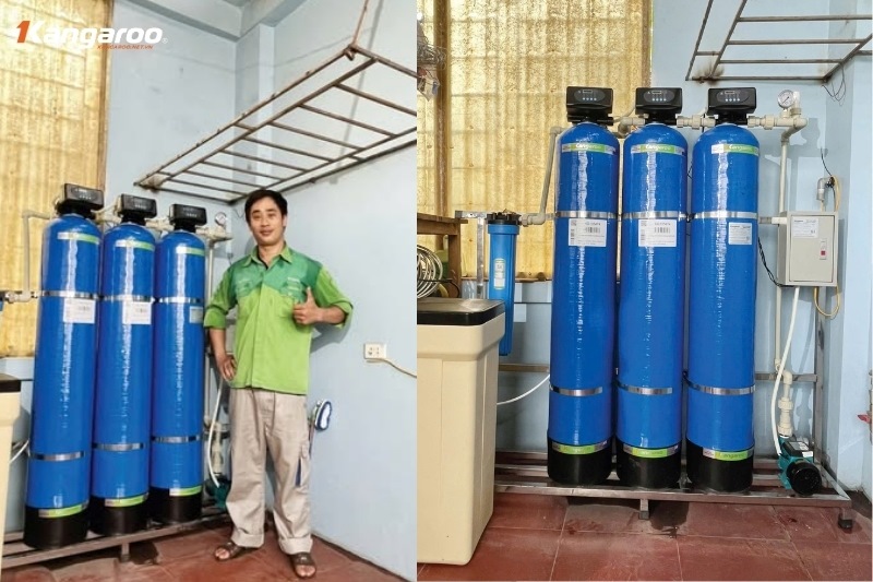 Hình ảnh thực tế lắp đặt hệ thống lọc tổng KG1054LT-4 1000 L/H