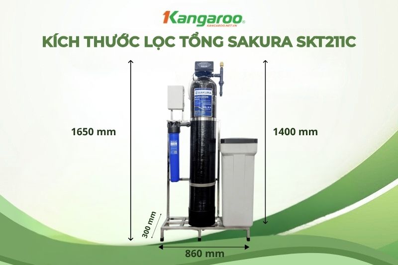 Kích thước hệ thống lọc nước đầu nguổn Sakura SKT211C