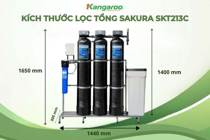 K&iacute;ch thước hệ thống lọc nước đầu nguồn Sakura SKT213C