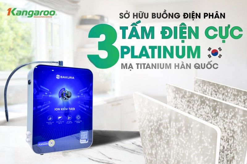 Buồng điện phân 3 tấm điện cực Platinum mạ Titanium cao cấp