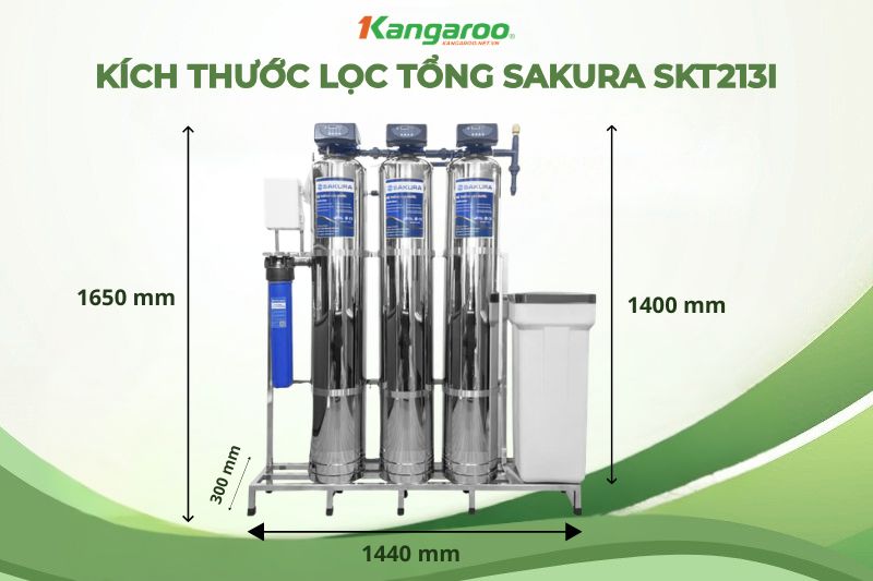 Kích thước hệ thống lọc tổng đầu nguồn Sakura SKT213I