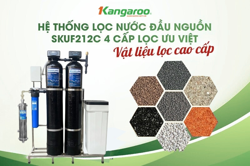 Lọc tổng đầu nguồn Sakura SKUF212C với 4 cấp lọc ưu việt cùng vậy liệu lọc cao cấp