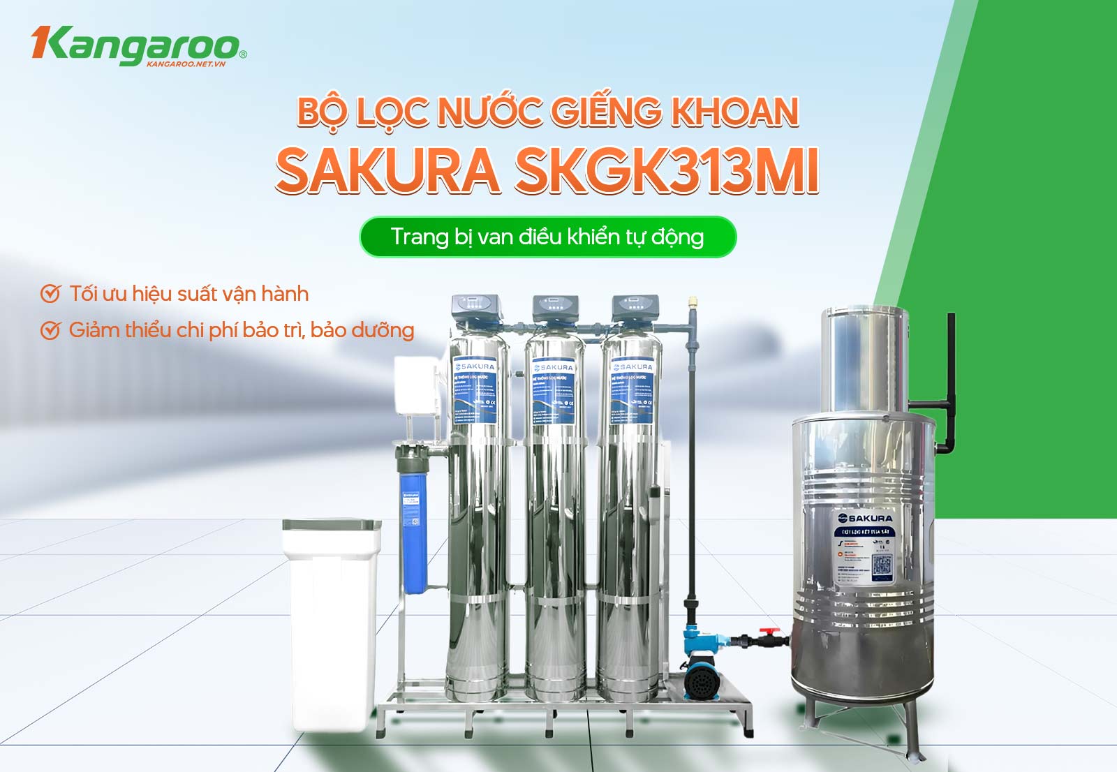 Máy lọc nước Sakura SKGK313MI được trang bị van điều khiển tự động sục rửa tiện lợi