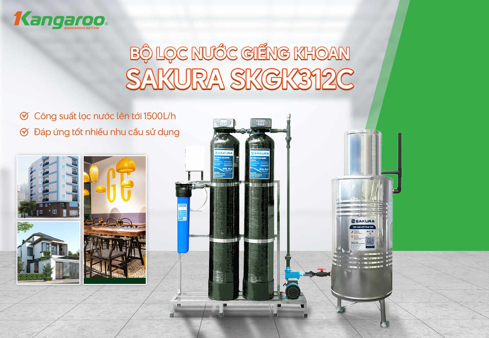 Thiết bị lọc nước giếng khoan Sakura SKGK312C sở hữu công suất lọc mạnh mẽ