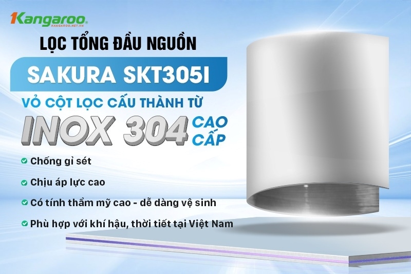 Vỏ cột lọc áp lực làm từ inox 304 cao cấp, bền bỉ