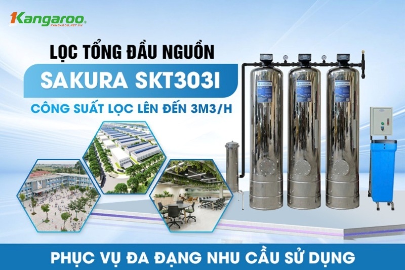 Máy lọc tổng đầu nguồn Sakura SKT303I sở hữu công suất lên đến 3m3/h