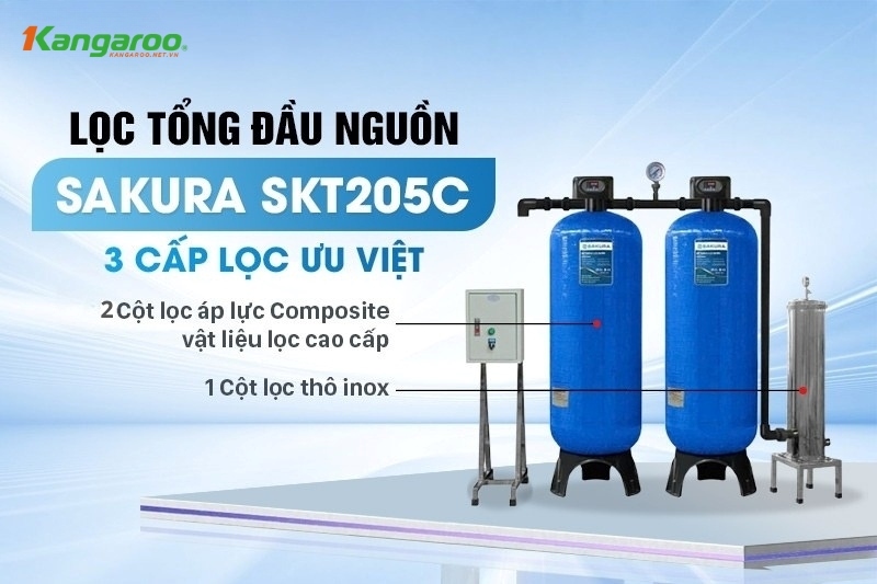 Lọc tổng đầu nguồn Sakura SKT205C được trang bị 3 cấp lọc ưu việt