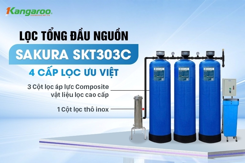 Sakura SKT303C trang bị 4 cấp lọc chuyên sâu, đảm bảo nguồn nước an toàn