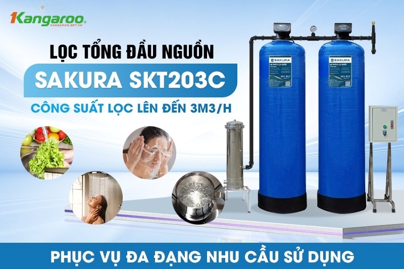 Sakura SKT203C sở hữu công suất lọc lên tới 3m³/h - Đáp ứng đa dạng nhu cầu sử dụng