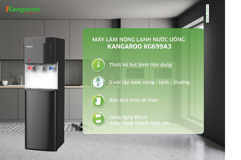 Cây nước nóng lạnh hút bình Kangaroo KG699A3 - Lựa chọn của gia đình Việt