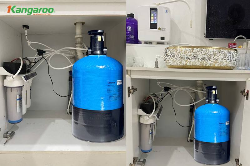 H&igrave;nh ảnh lắp đặt thực tế của m&aacute;y lọc nước xử l&yacute; canxi Sakura S1015