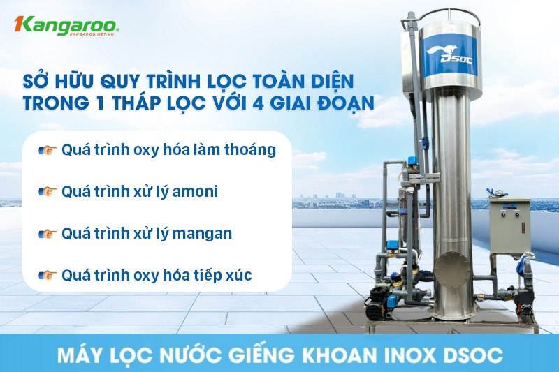 Máy lọc nước giếng khoan Inox công suất 10m3 có quy trình xử lý nước hiệu quả