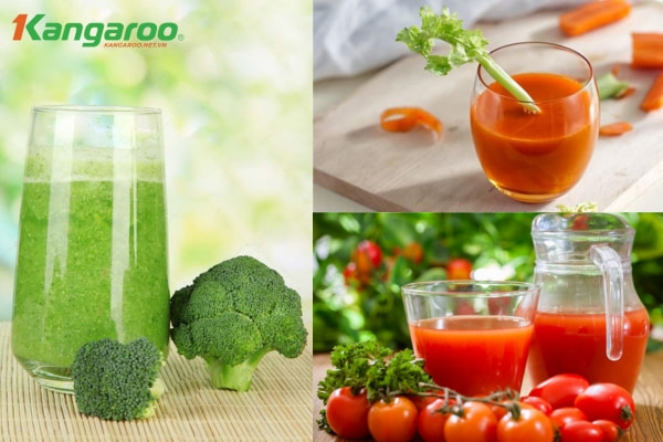 Uống nước ép cà chua, nước ép cà rốt, sinh tố bông cải xanh tốt cho hệ tiêu hóa