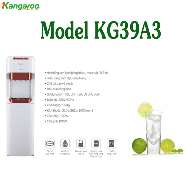 Cây nước nóng lạnh Kangaroo KG39A3 (Hút bình)