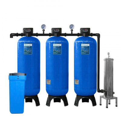 Máy lọc nước tổng đầu nguồn công xuất 5m3/h 3 cột áp lực tự động sục rửa Sakura SKT305C