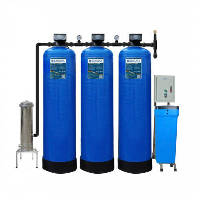 Máy lọc nước tổng đầu nguồn inox 304 công xuất 3m3/h 3 cột áp lực tự động sục rửa Sakura SKT303C