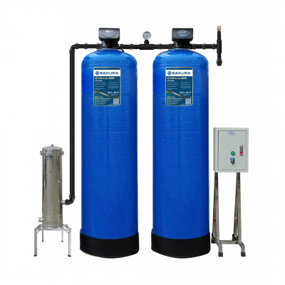Máy lọc nước tổng đầu nguồn công xuất 3m3/h 2 cột áp lực tự động sục rửa Sakura SKTL203C