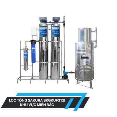 Hệ thống lọc nước giếng khoan inox 304 2 cột áp lực tự động sục rửa có màng siêu lọc UF Sakura SKGKUF312I