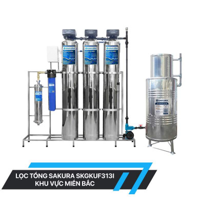 Hệ thống lọc nước giếng khoan inox 304 3 cột áp lực tự động sục rửa có màng siêu lọc UF Sakura SKGKUF313I